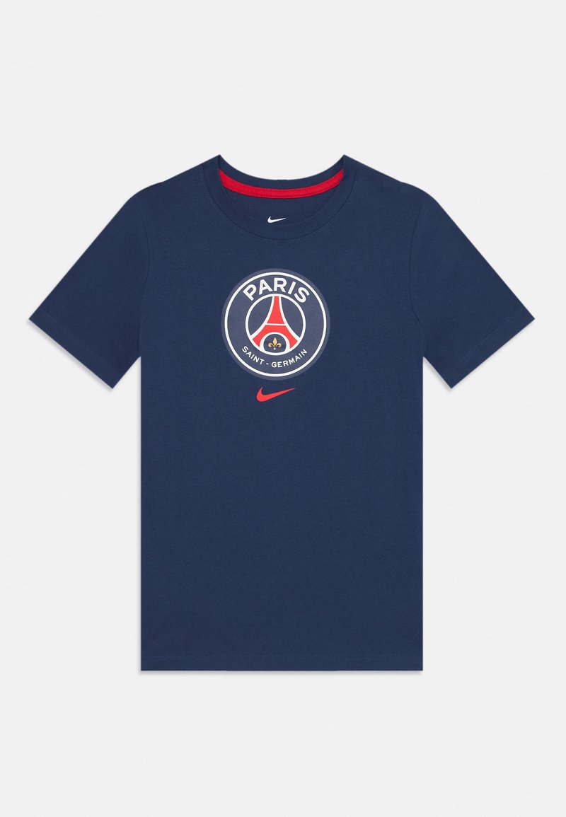 Polo majica tamnoplave boje od pamuka s kružnim logotipom Paris Saint-Germain u središtu, s crvenim naglascima na ovratniku i Nike logom u crvenoj boji.