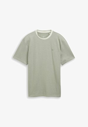 Maglietta a maniche corte color verde chiaro con collo girocollo rifinito in bianco e un piccolo logo sul petto a sinistra.