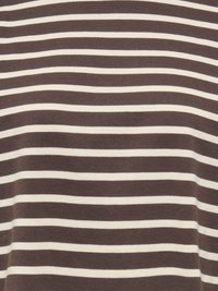 Brązowa i biała tkanina w poziome paski z równomiernie rozmieszczonymi wąskimi paskami.