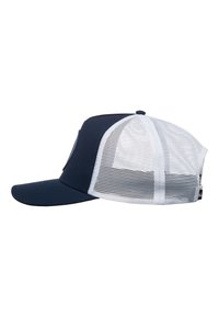 Gorra de marina con visera curva, parte trasera de malla blanca y un emblema en la parte frontal. El material es tela con un panel de malla texturizada.