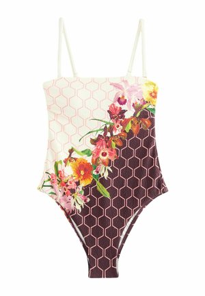 JAN GEO FLORAL BANDEAU TUMMY CONTROL - Badeanzug - ecru/chocolate