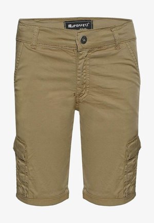 Pantaloni cargo color khaki realizzati in misto cotone, dotati di zip laterale, chiusura con bottone, due tasche laterali e due tasche cargo con pattina.