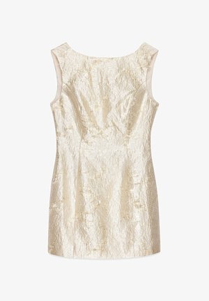 Šviesiai auksinė be rankovių su tekstūruotu, šiek tiek susiraukšlėjusiu paviršiumi. Yra apvali iškirptė ir prigludusi siluetas.