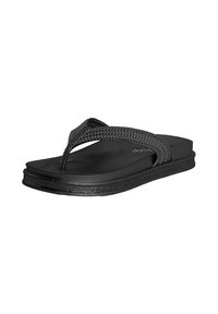 Sandalias de flip-flop negras con una correa texturizada, suela plana y un diseño minimalista. Material suave y acabado liso para mayor comodidad.