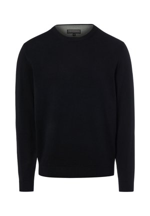 Pull noir uni à manches longues avec col rond, poignets et bas côtelés, présenté sur fond blanc.