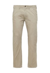 Beige katoenen broeken met een recht model, riemlussen, vo pockets, en een ritssluiting. Glad textuur en subtiele stikdetails.