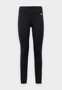 Svart leggings laget av elastisk, glatt materiale med høyde midje. Har en liten logo detalj nær midjen.