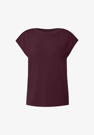 Bordeaux T-shirt lavet af blød bomuld, med rund hals, kortærmer og en løs, afslappet pasform uden synlige mønstre.