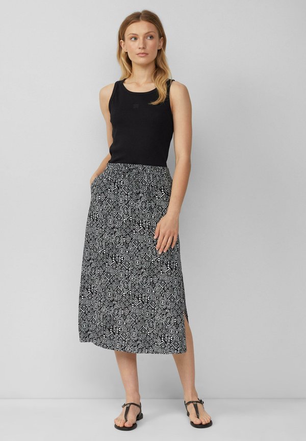 GEMUSTERTER AUS MIT ELASTIKBUND UND TUNNELZUG - A-Linien-Rock - schwarz