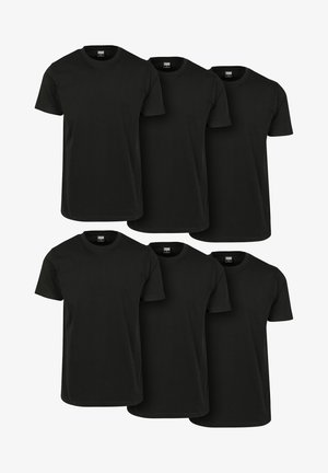 Set of six black cotton t-shirts with short sleeves, crew neck, and a classic fit. Features a smooth texture and no visible logos or patterns.