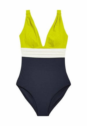 PLUNGE TUMMY CONTROL - Badeanzug - navy blue lime green ecru white