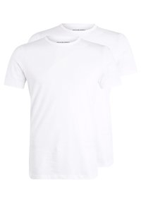 T-shirts blancs à manches courtes, en coton, présentant un col rond, un ourlet droit et un design basique sans motifs ni accents visibles.