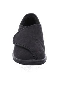 Pantofole in suede nero con design avvolgente e superficie morbida e testurizzata. Punta arrotondata e suola imbottita per il massimo comfort.
