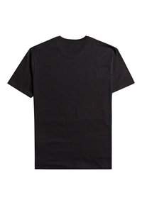 Zwarte katoenen t-shirt met korte mouwen, ronde halslijn en minimalistisch ontwerp. Soepele textuur, geen patronen of accenten. Achterzijde weergegeven.