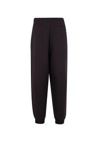 Sorte tapered sweatpants med elastisk talje og ankler, der har en enkelt baglomme med welt på højre side.