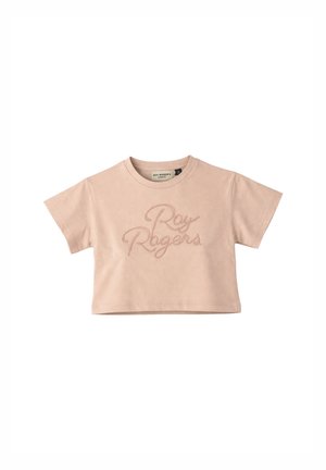 T-shirt beige corta a maniche corte con scollo tondo e logo "Roy Rogers" in rilievo sul davanti.