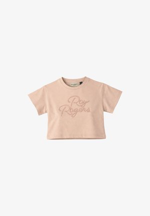 T-shirt beige corta a maniche corte con scollo tondo e logo "Roy Rogers" in rilievo sul davanti.