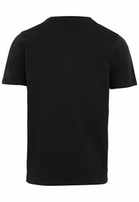Sort kortærmet t-shirt lavet af bomuld, med rund hals og en simpel, glat tekstur med rene linjer og ingen synlige grafikker.