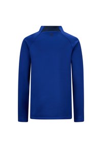 Langarmhemd in leuchtendem Blau, mit hohem Kragen und nahtlosem Schulterdesign. Hergestellt aus einem glatten, dehnbaren Stoff mit fester Textur.