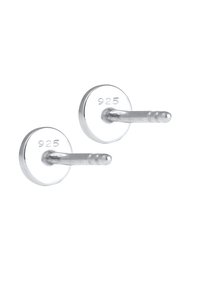 Orecchini a cerchio in argento, design rotondo, finitura lucida, incisi "925", con perno dritto, stile sobrio adatto per un uso quotidiano.