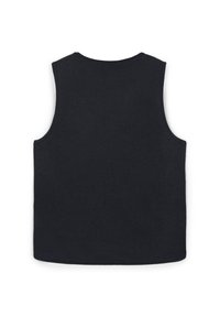 Top senza maniche nero con scollatura rotonda, realizzato in tessuto morbido e leggero. Design semplice, senza motivi o decorazioni visibili.