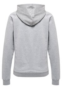Sweat à capuche gris avec une texture douce, doté d'une capuche, de poignets et d'une taille côtelés, présentant un design simple et un style décontracté.