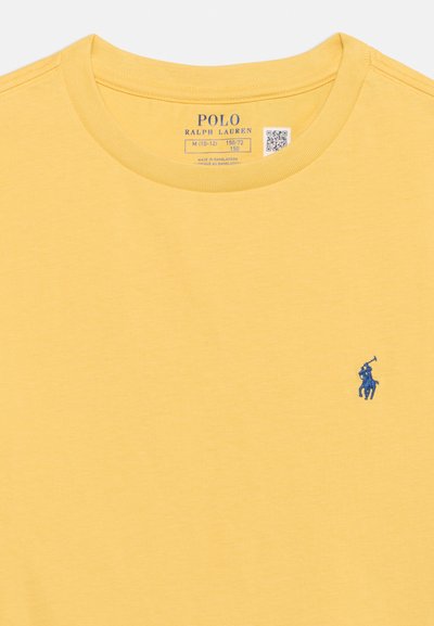 Κίτρινη μπλούζα Polo Ralph Lauren με στρογγυλή λαιμόκοψη και μικρό μπλε κεντημένο λογότυπο παίκτη πόλο στο στήθος.