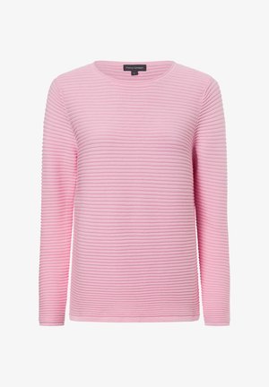 Rosa Langarmoberteil mit gerippter Textur, runder Halslinie und lockerer Passform. Verfügt über ein eingenähtes Etikett am Hals.