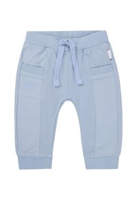 Lichtblauwe sweatpants van zachte katoen, met een trekkoord in de taille, ribgebreide boorden en twee zijzakken. Voorzien van een opdruk van het logo.