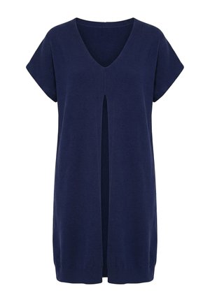 Ulla Popken, LONG SPLIT FRONT CAP SLEEVE SWEATER VEST - T-shirt basic - ink blue
