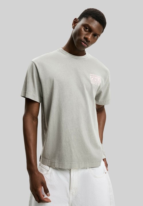 Bershka SHORT SLEEVE - Print T-shirt - dark grey - Zalando