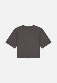 Gray cropped t-shirt with short sleeves, round neckline, and a smooth cotton texture. Simple design with no visible patterns or accents.