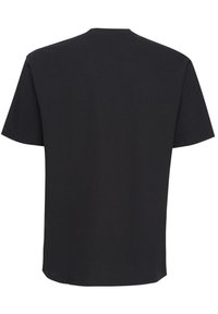 Svart kortärmad t-shirt i bomull. Enkel design med rund halsringning och rak fåll. Slät textur utan mönster eller detaljer.