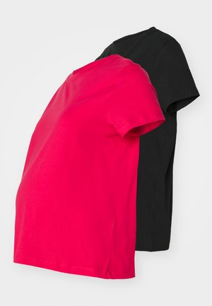 Two short-sleeve t-shirts: one bright pink, one black. Both made of soft cotton, with round necklines and a relaxed fit for comfort.