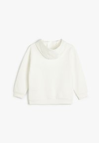 Witte hoodie met lange mouwen, een zachte textuur en een relaxte pasvorm. Heeft een eenvoudig ontwerp zonder extra versieringen.