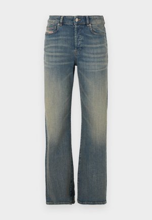 Light blue denim jeans with a straight leg cut. Features a button closure, front pockets, and slight fading along the thighs.