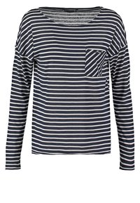 Námořnické a bílé pruhované tričko s dlouhým rukávem, kulatým výstřihem a kapsou na prsou, vyrobené z jemné, lehké bavlněné tkaniny.
