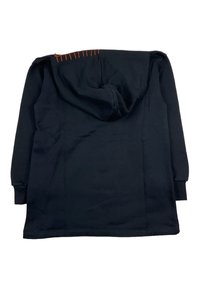 Felpa nera con maniche lunghe, caratterizzata da cuciture arancioni lungo il colletto posteriore. Realizzata in cotone, ha una texture morbida e una vestibilità rilassata.