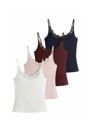 THE SET, 4 PACK RIBBED LACE TRIM CAMI VESTS - Top - burgundy navy blue pink ecru
