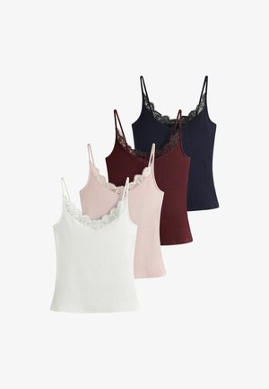 THE SET, 4 PACK RIBBED LACE TRIM CAMI VESTS - Top - burgundy navy blue pink ecru