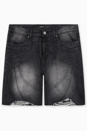 FAVELA CUTLINE WAVE UNISEX - Denim shorts - black