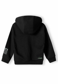 Sudadera negra con un tejido texturizado, que cuenta con una gran capucha, puños acanalados y gráficos en la parte trasera en blanco y verde, con un diseño cropped.