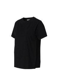 Sort kortærmet t-shirt lavet af blødt stof. Har rund halsudskæring og en afslappet pasform med slidser i siderne for ekstra komfort.