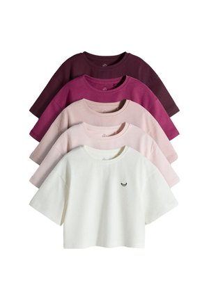 THE SET, REGULAR FIT - 5 PACK CROPPED OVERSIZED T-SHIRT WITH EMBROIDERED MOTIF . - Camiseta estampada - pink purple white