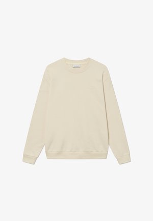 Felpa in bianco sporco, in misto cotone, con collo rotondo, polsini e orlo a coste, texture liscia e discreto dettaglio del logo frontale.