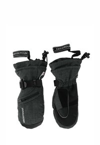 Mitten isolate nere e grigie con polsini elastici regolabili, dotate di buckle a clip, tasca laterale con zip e fodera interna liscia.