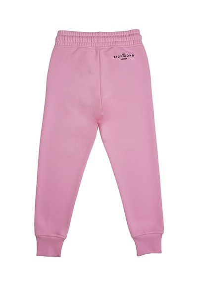 Pantaloni jogger con vita elasticizzata rosa, polsini a costine e piccolo logo nero "Richmond London" sul retro a destra.