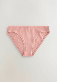 Svijetloružičasti pamukasti bikini donji veš s mekanom teksturom, elastičnim pojasom i bešavnim rubovima za udobnost. Nema vidljivih uzoraka ili metalnih detalja.
