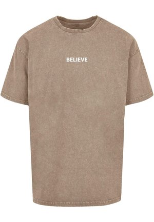 Merchcode, BELIEVE FRONT ACID WASHED HEAVY - T-Shirt print - darkkhaki