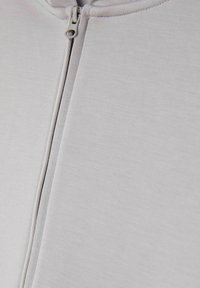 Felpa con cappuccio grigio chiaro caratterizzata da una superficie in tessuto morbido, un design senza cuciture e un dettaglio della cerniera a contrasto sul davanti.